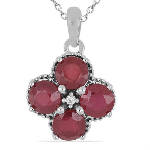 BUY STERLING SILVER  GLASS FILLED RUBY MULTI GEMSTONE PENDANT